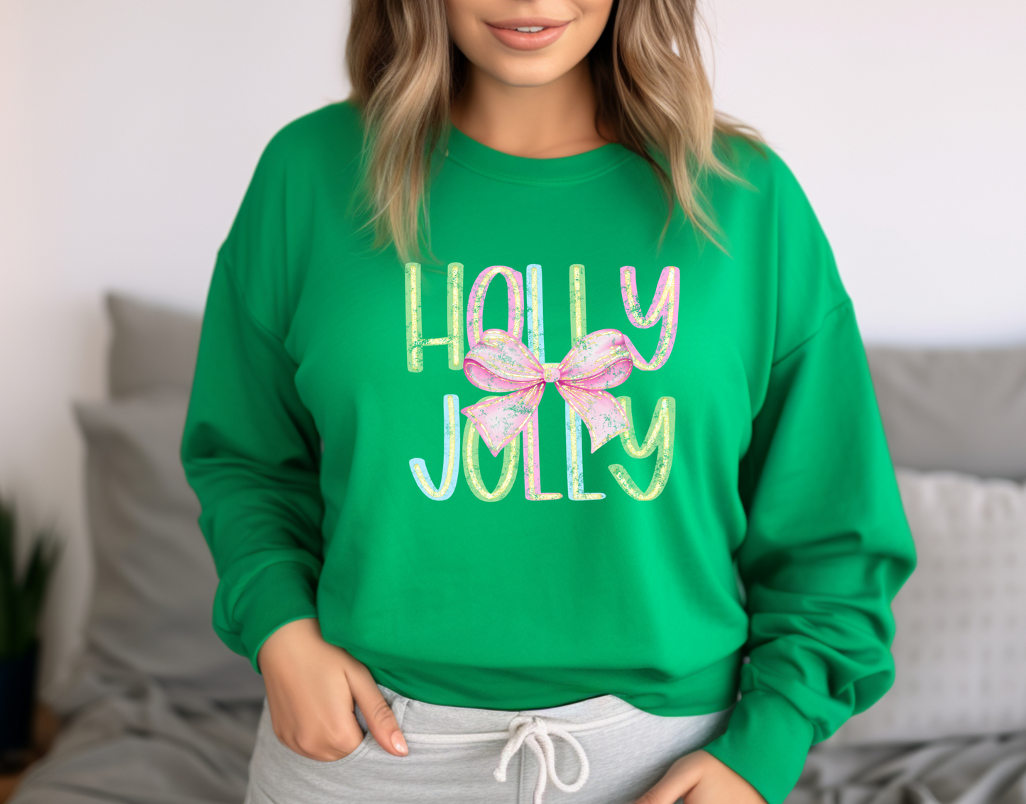 Holly Jolly Bow Distressed Sweatshirt