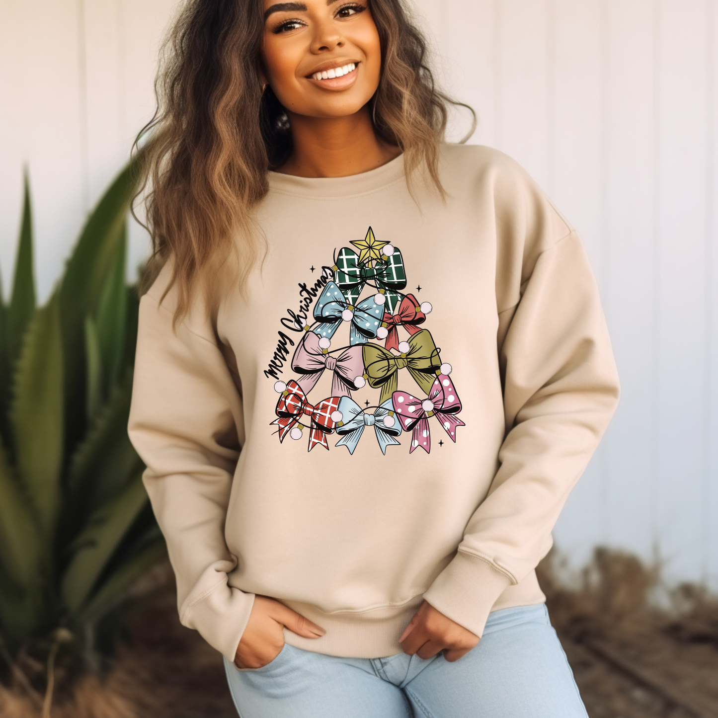 Merry Christmas Bow Tree Sweatashirt