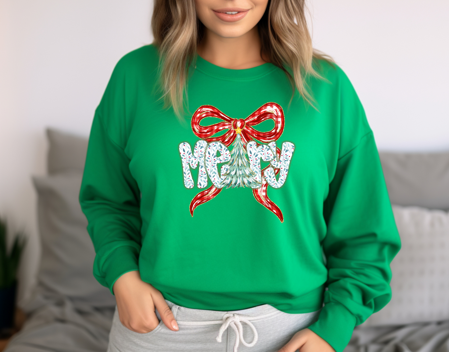 Merry Red Plaid Bow Sweatshirt