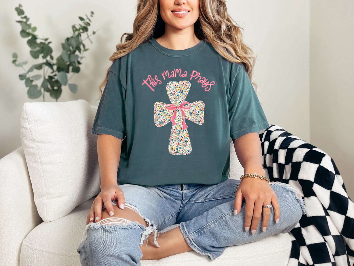 This Mama Prays - Floral Cross