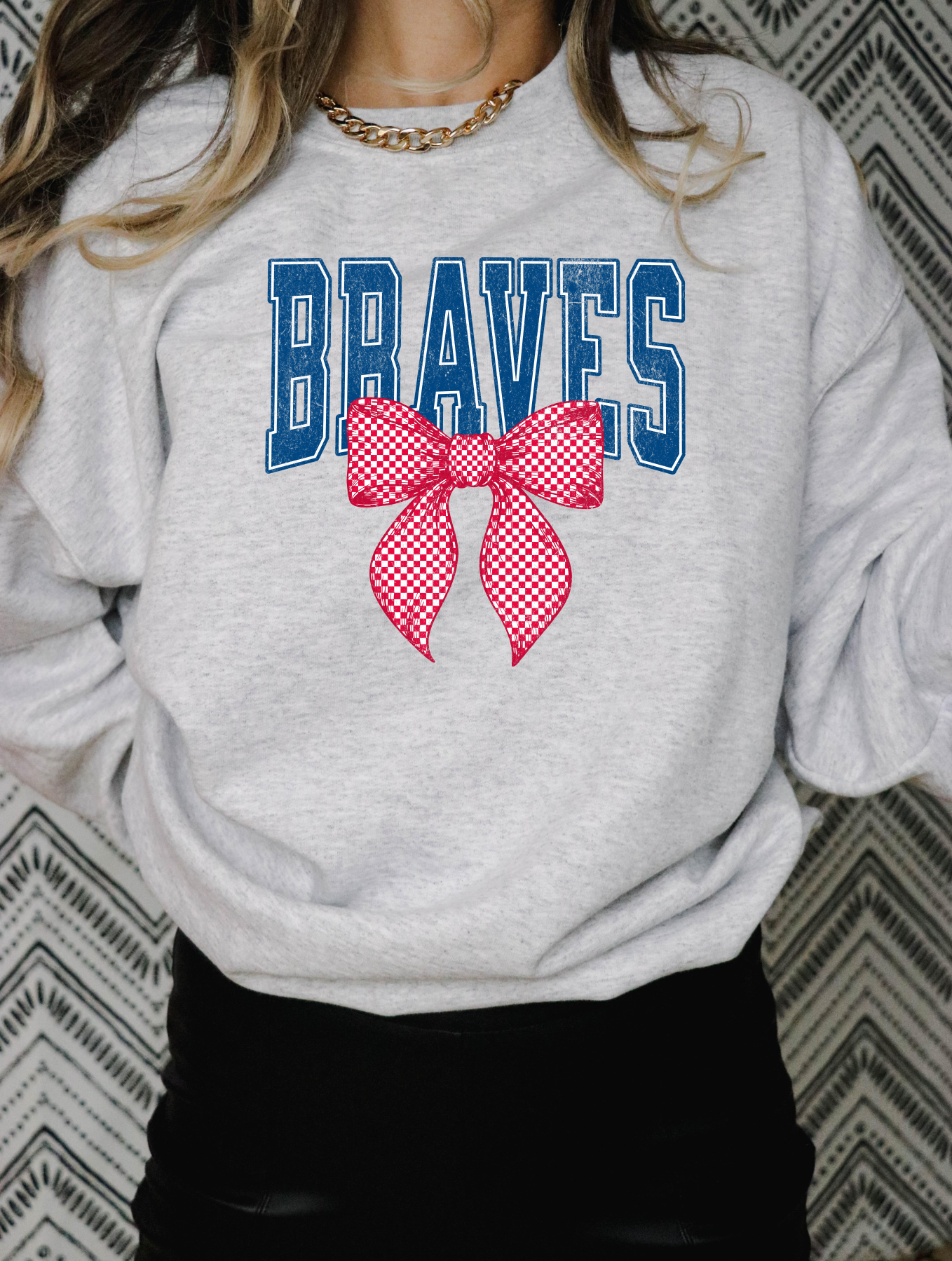 Braves Checkered Bow Sweatshirt