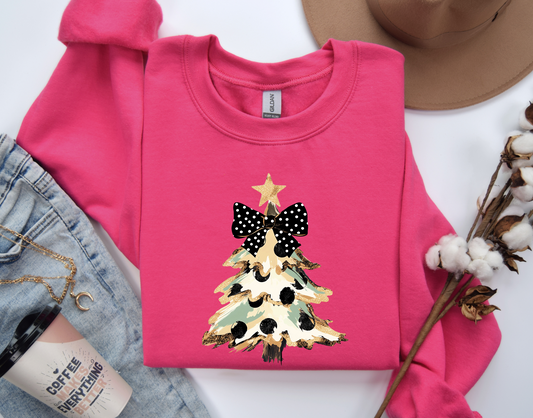 Coquette Camo Glitter Christmas Tree Sweatashirt