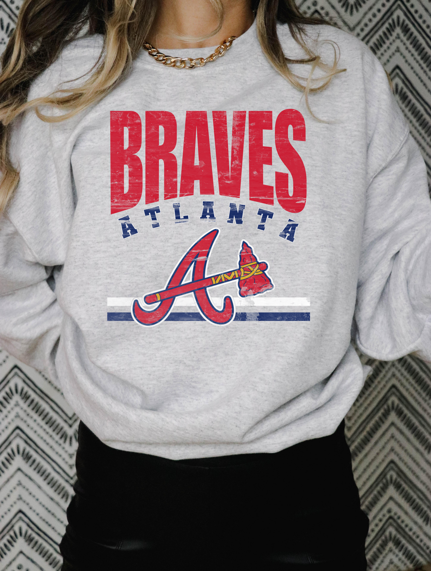 Distressed Varsity Braves A Sweatshirt