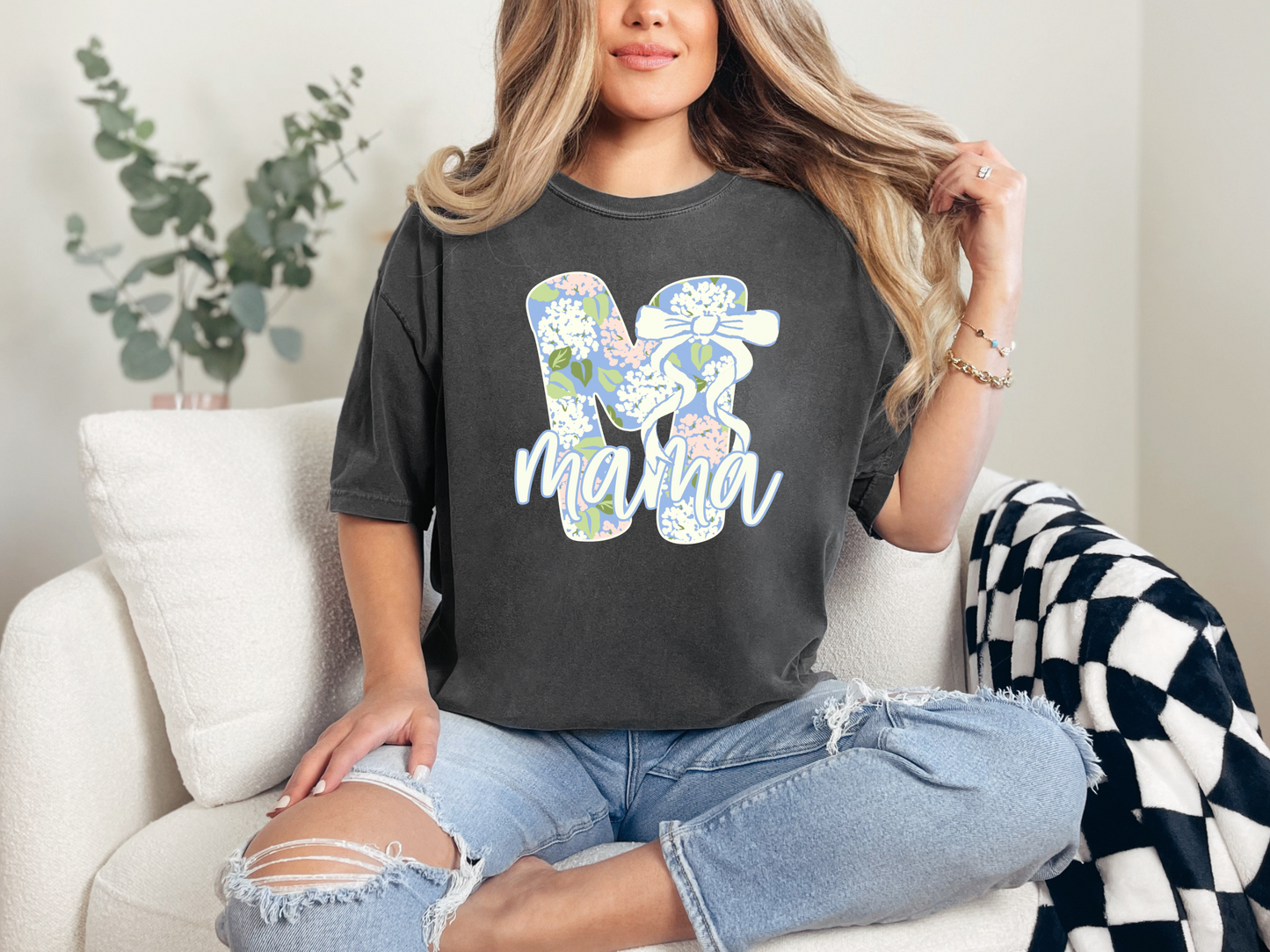 Floral M Mama w/ Bow