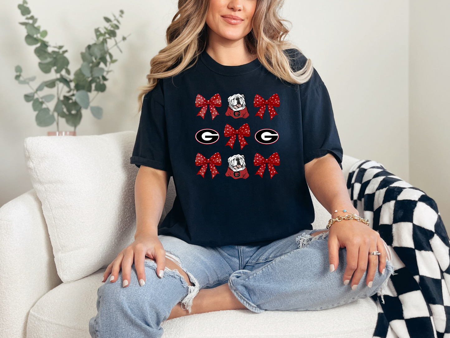 Bulldog Red Bow Coquette