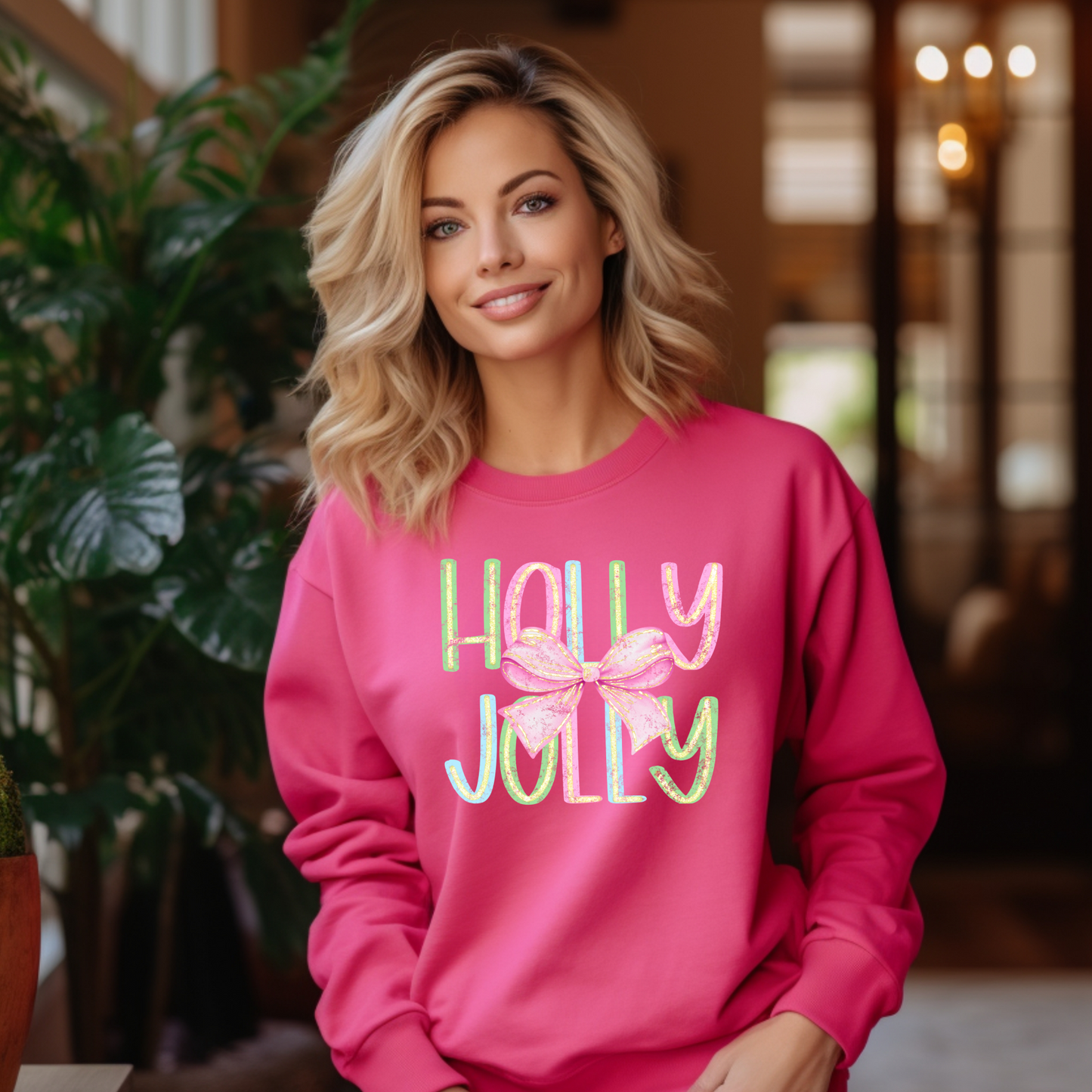 Holly Jolly Bow Distressed Sweatshirt