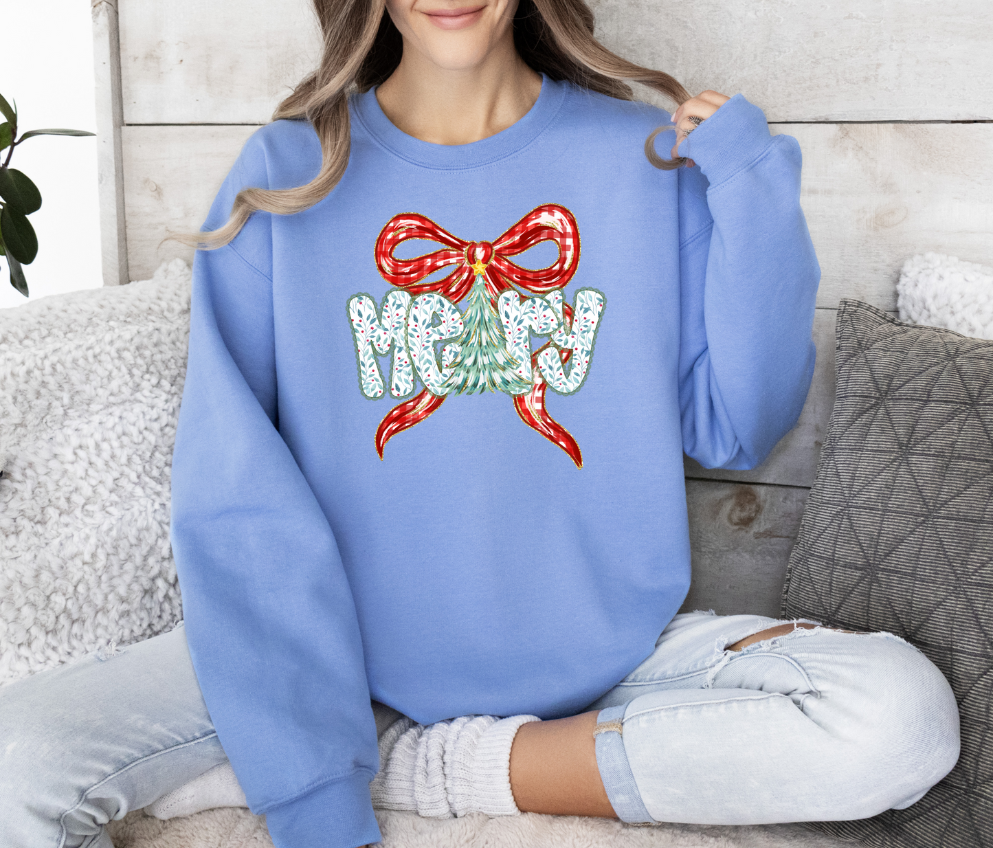 Merry Red Plaid Bow Sweatshirt