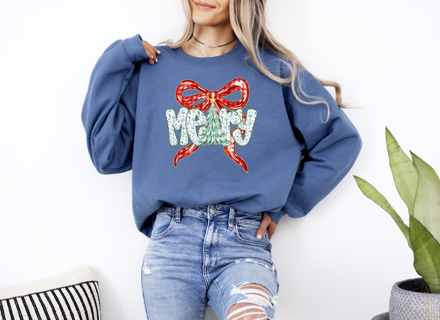 Merry Red Plaid Bow Sweatshirt