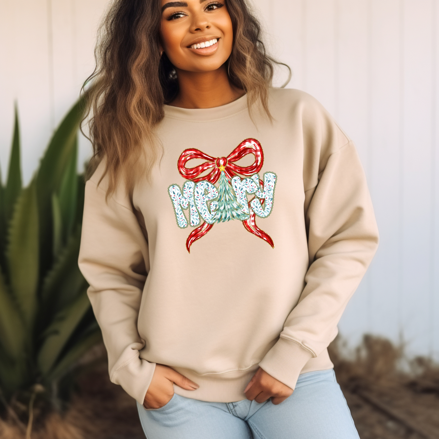 Merry Red Plaid Bow Sweatshirt