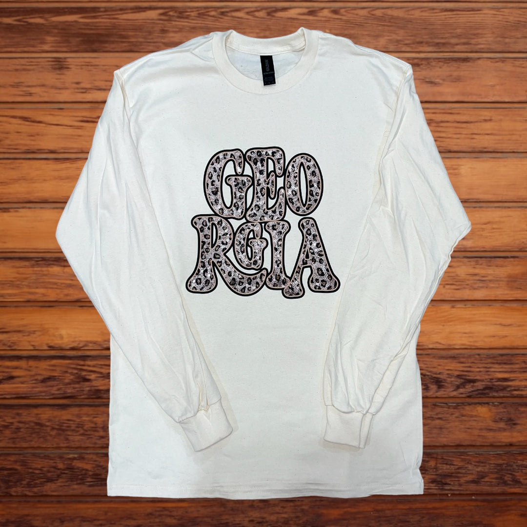 FAUX Georgia Tan Leopard Sequin Longsleeve