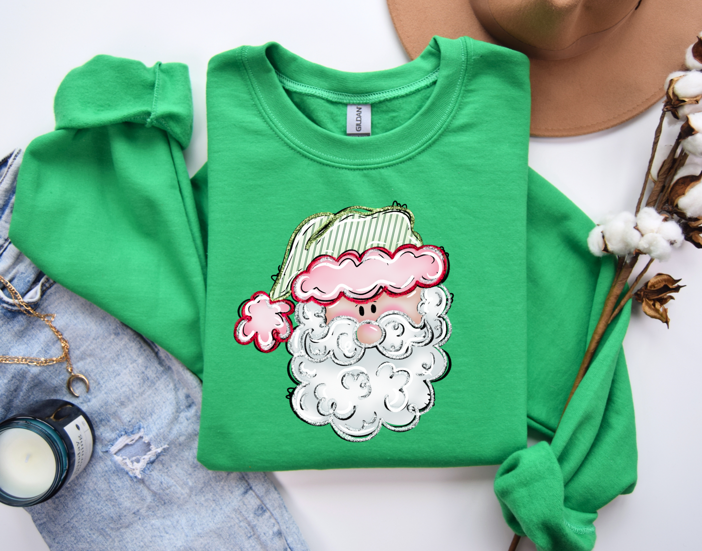 Santa Red/Green Hat Sweatashirt