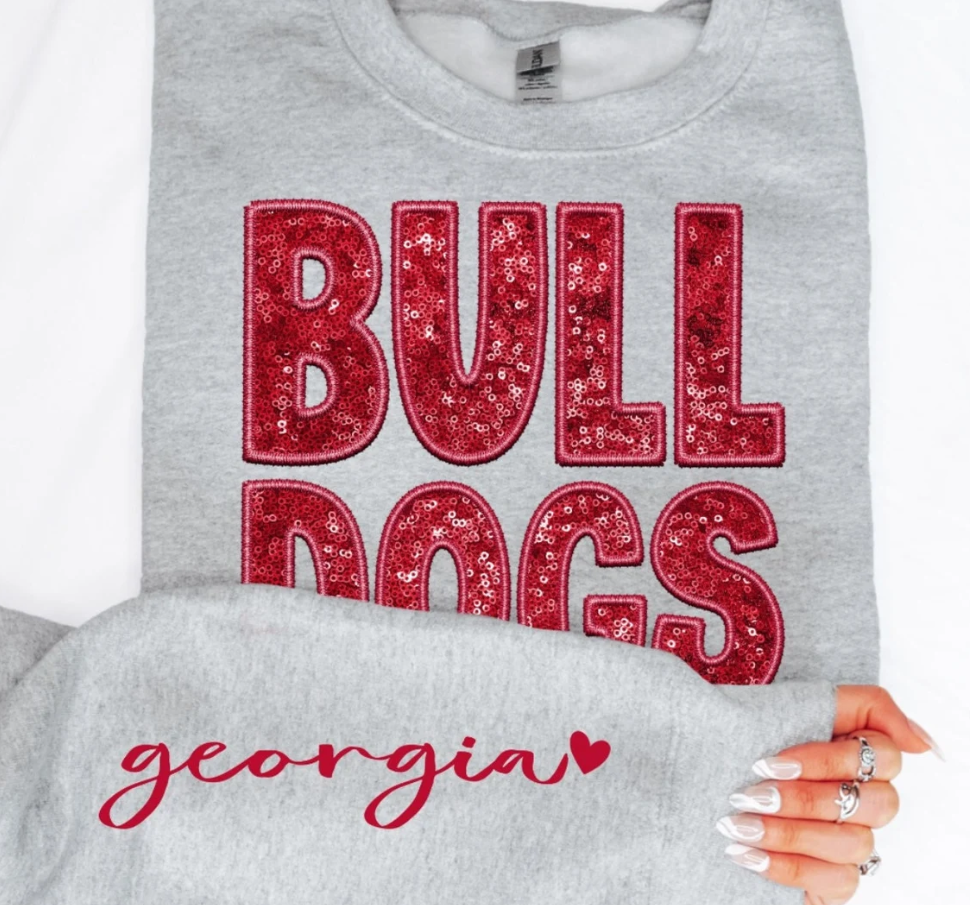 Faux Embroidered Bulldog Sweatshirt