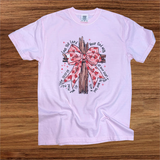 Love The Lord Your God - Cross w/ Heart Bow