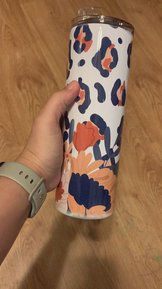 Leopard w/ Fall Flowers Tumbler