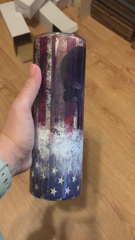 American Flag Punisher Skull Tumbler