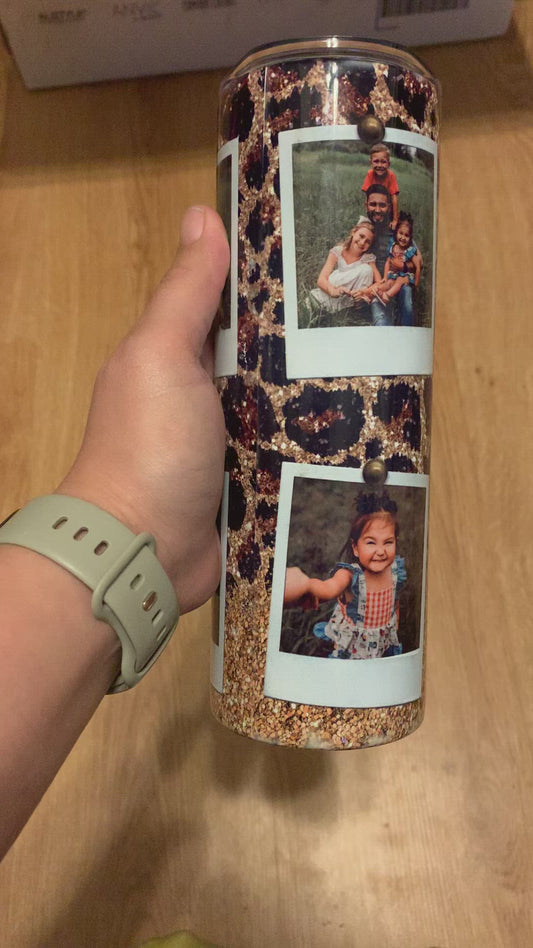 Leopard/Gold Glitter Photo Tumbler