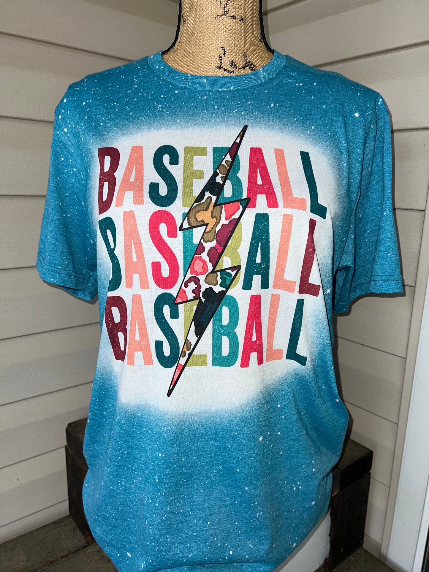 Baseball Colorful Leopard Lightning Bolt BLEACHED