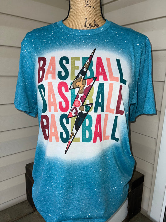 Baseball Colorful Leopard Lightning Bolt BLEACHED
