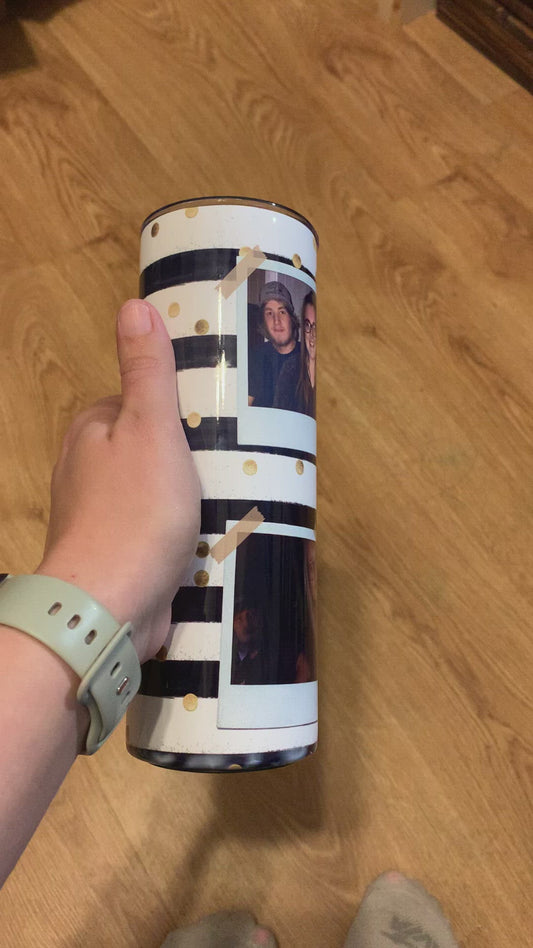 White/Black Striped Photo Tumbler